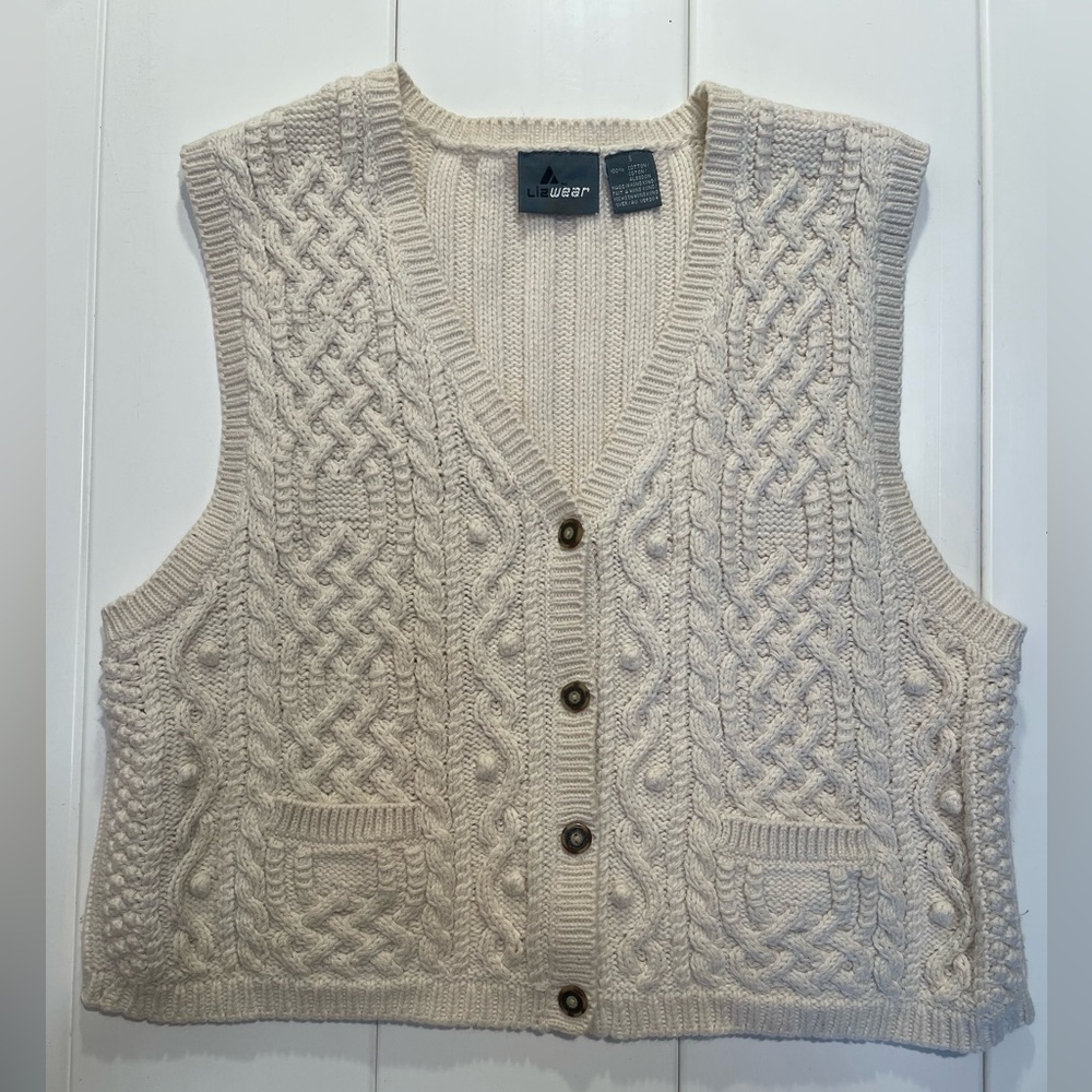 Liz Wear Cream Knit Sweater Vest, Size S, EUC